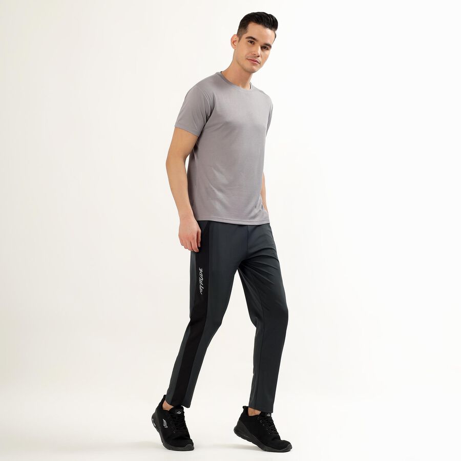 Men's Charcoal Black Slim Fit Side-Panel Track Pants, Dark Grey, large